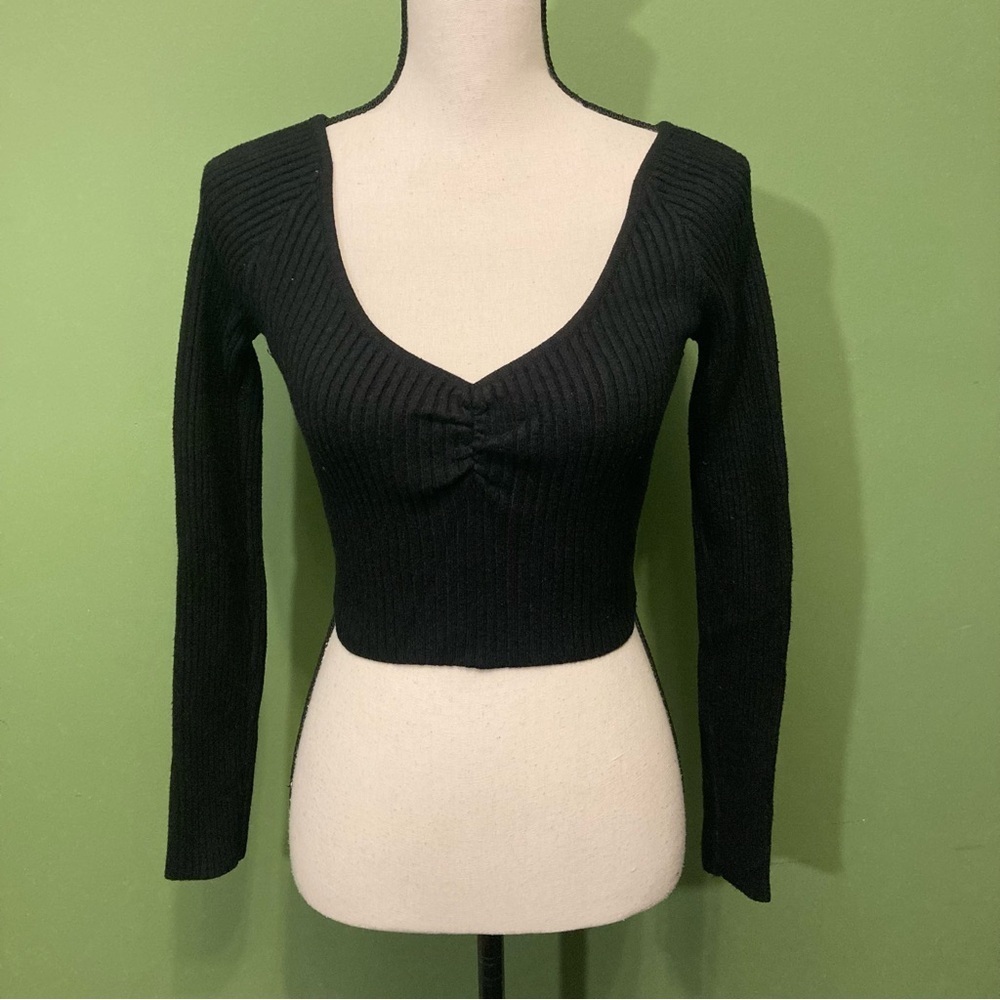 Black Ribbed Long sweater Top